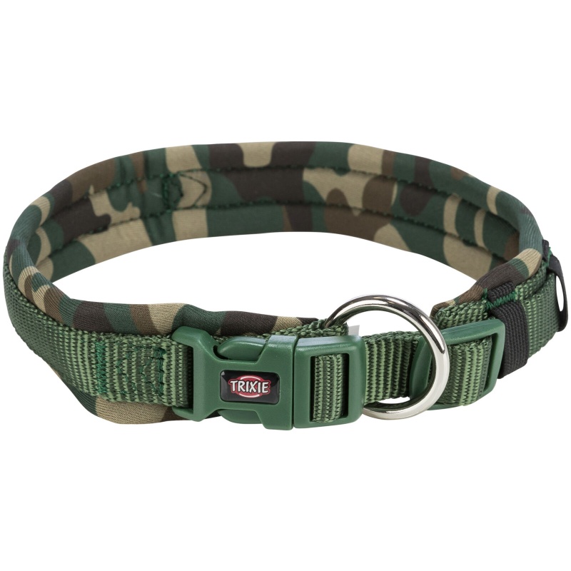 Trixie kaelarihm Premium neopreenpolstriga, eriti lai, L 49–55cm/25mm, kamuflaaž/roheline	